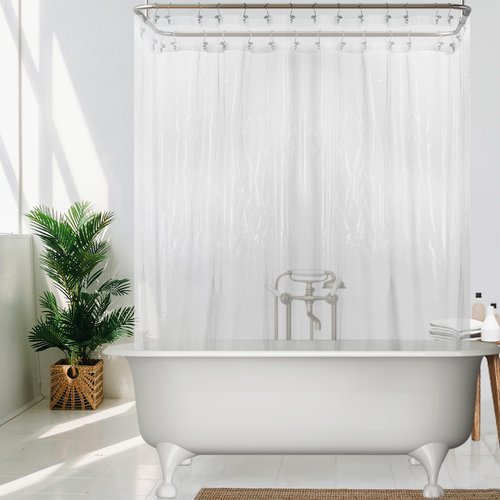 Mrs Awesome Clawfoot Tub Shower Curtain or Liner with 12 Magnets - Free 36 Hooks Included, Waterproof PEVA, 180" x 70", Clear