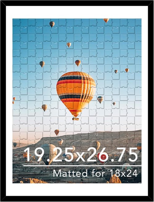 JCJMY Black Puzzle Frame - Display 18x24 with Mat or 19.25x26.75 Without - Wall Hanging Picture Frame