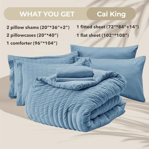 HYMOKEGE California King Comforter Set - Luxurious 7-Piece All-Season Bedding in Mineral Blue