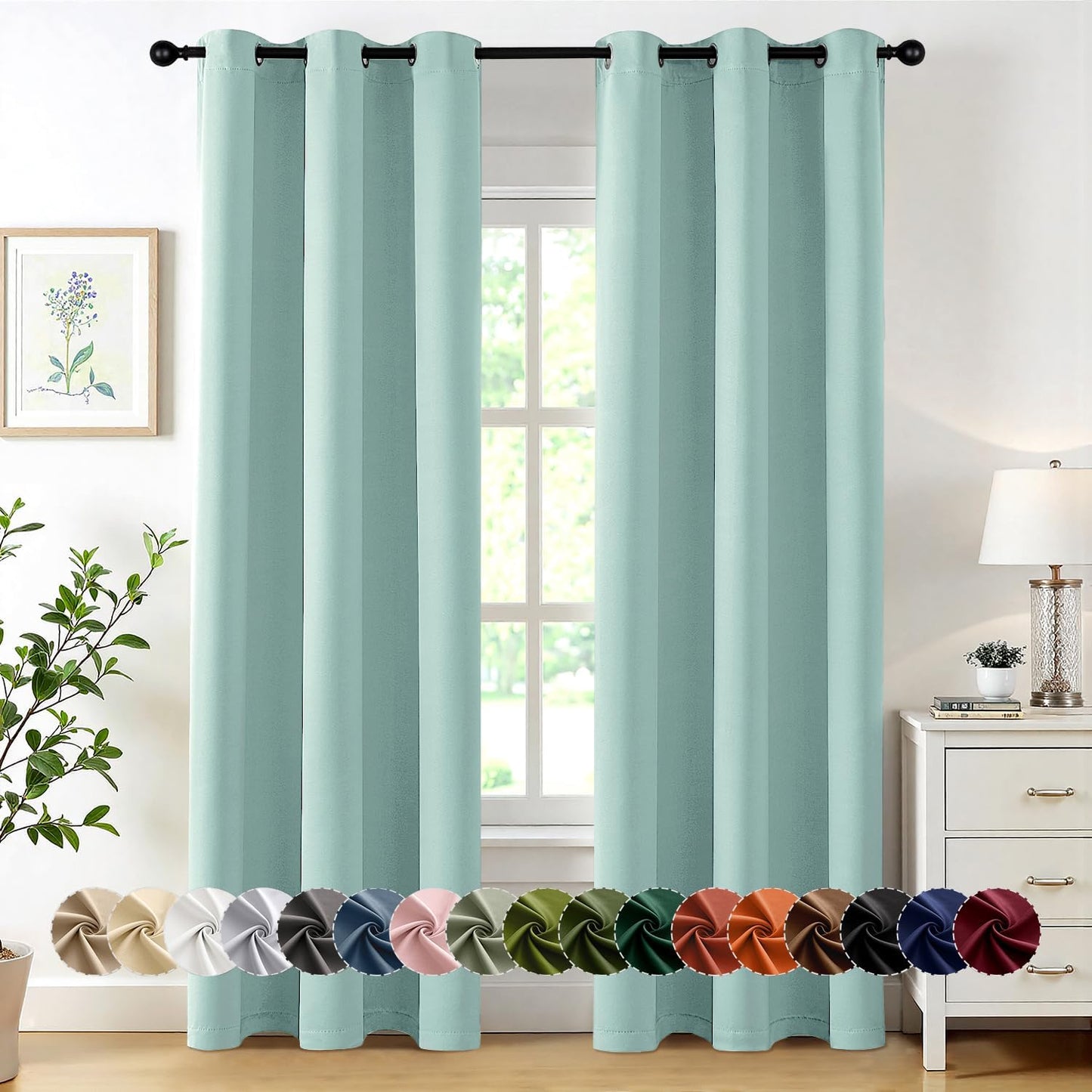 MIULEE Aqua Blackout Curtains - Thermal Insulated Room Darkening Drapes | 72 Inches Long, 2 Panels