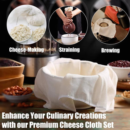 Skiennix Cheese Cloths - 10 Pcs Unbleached Cotton Straining Cloths | 20x20 Inch Reusable Muslin for Juicing & Cooking
