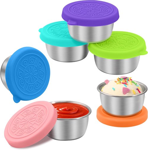 LIEMAND Salad Dressing Container - 6x1.6 oz Leakproof Stainless Steel for Lunch, Travel & Meal Prep