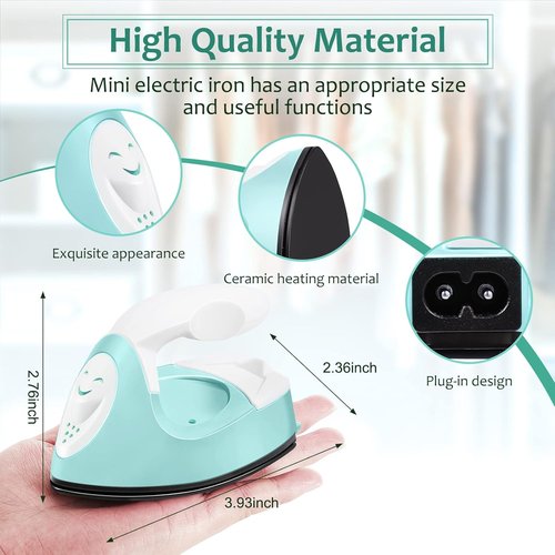 Honoson Mini Craft Iron - Portable Heat Press for DIY Projects | Tiny Flatiron with Charging Base (Mint Green)