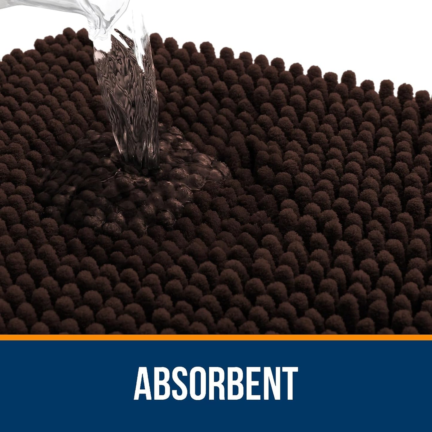 OLANLY Large Bath Rugs - Extra Soft Chenille with Quick-Dry Rubber Backing | 45x27 Inches, Brown