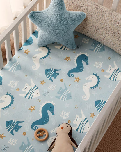 Yoofoss Baby Pack and Play Sheets 2 Pack for Boys and Girls - 38x26 Mini Crib Sheets Fitted Neutral Compatible with Graco Pack n Play Mattress,Ultra Soft Breathable Microfiber Underwater World