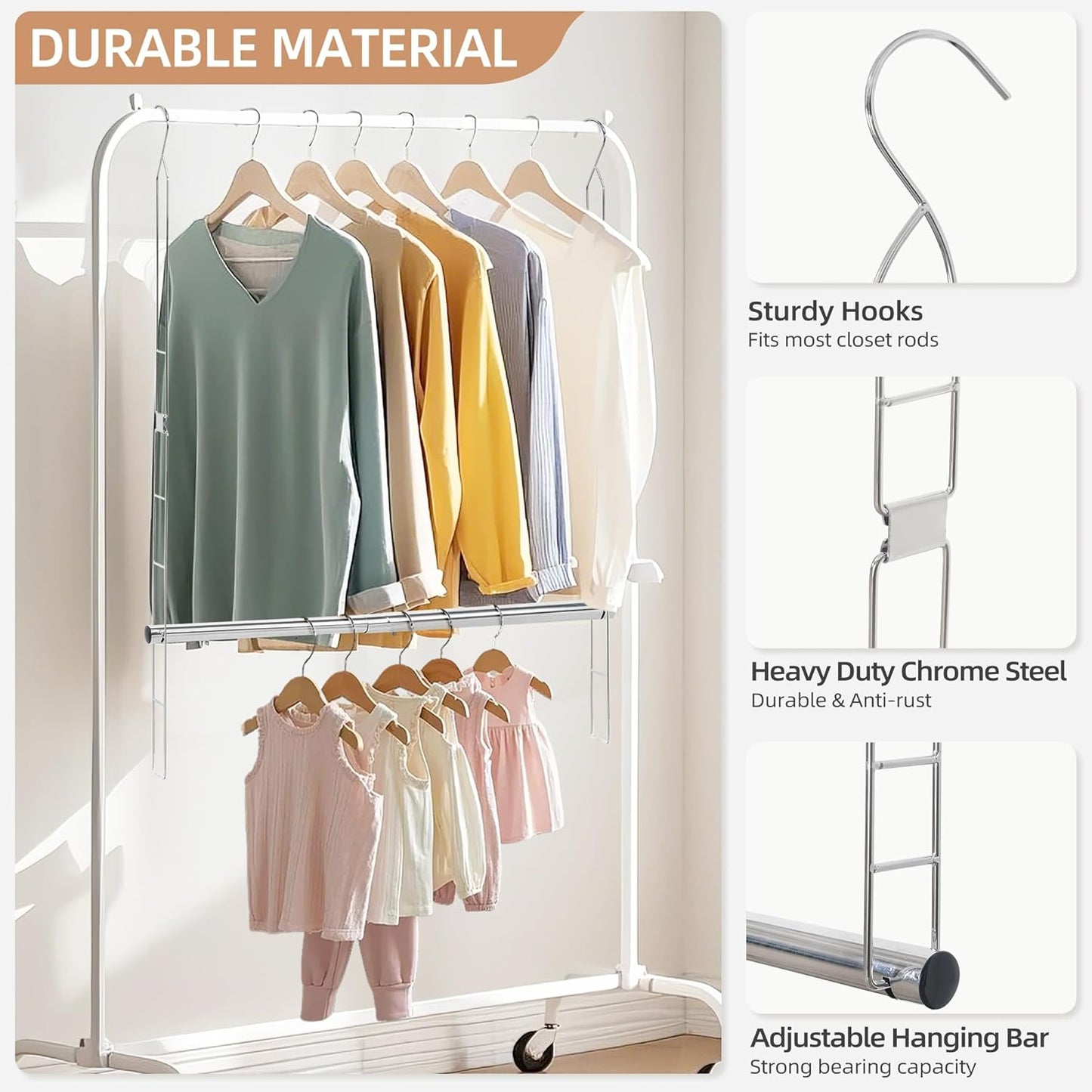 Storage Maniac Adjustable Closet Hanging Rod - Space-Saving Organizer for Clothes | 2 Pack Chrome