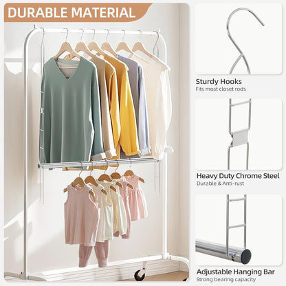 Storage Maniac Adjustable Closet Hanging Rod - Space-Saving Organizer for Clothes | 2 Pack Chrome