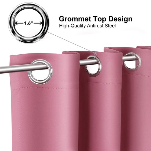 ChrisDowa Small Window Curtains for Kitchen and Bedroom - Grommet Short Thermal Insulated Room Darkening Curtains (2 Panels, Pink, 52 x 36 Inch)