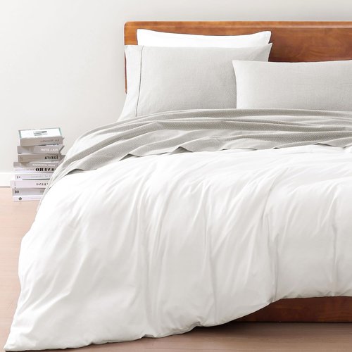 LANE LINEN 100% Organic Cotton Grey (White Dot) Full-Sheets Set 4-Piece Long Staple Percale Weave Bedding Sheets for Bed Breathable Fits Mattress Upto 15in Deep