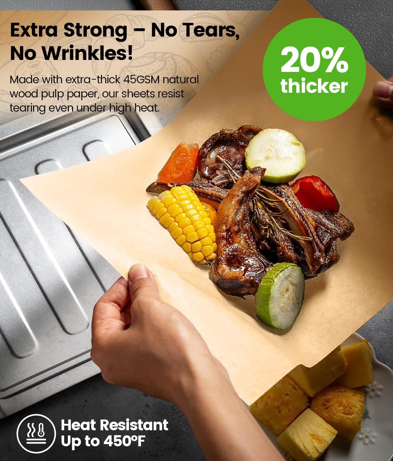 Unbleached Parchment Paper Sheets by [Brand Name] - 200 Non-Stick, Non-Toxic 12x16 Inch Pre-Cut Sheets for Baking, Cooking & Grilling