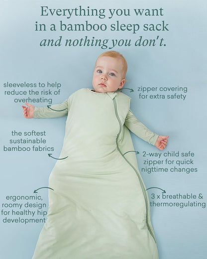PurComfy Supersoft Sleep Sack 1.0 TOG, Premium Bamboo Viscose Baby Sleeping Bag, 2-Way Safe Zipper Sleep Sacks 6-15 Months (Sage)