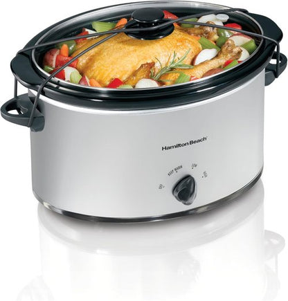 Hamilton Beach 7-Quart Portable Slow Cooker - Serves 8+ | Dishwasher Safe with Lid Latch Strap, Brushed Silver