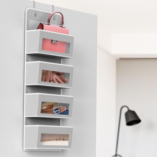 Simple Houseware 4 Clear Window Pocket Over Closet Door Storage Hanging Organizer for Bedroom, Bathroom, Pantry, Gray