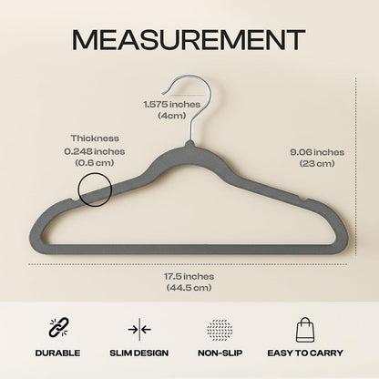 Utopia Home Velvet Hangers - 100 Pack Luxury Non-Slip Slim Coat & Pant Hangers | Grey with 360° Swivel Hook