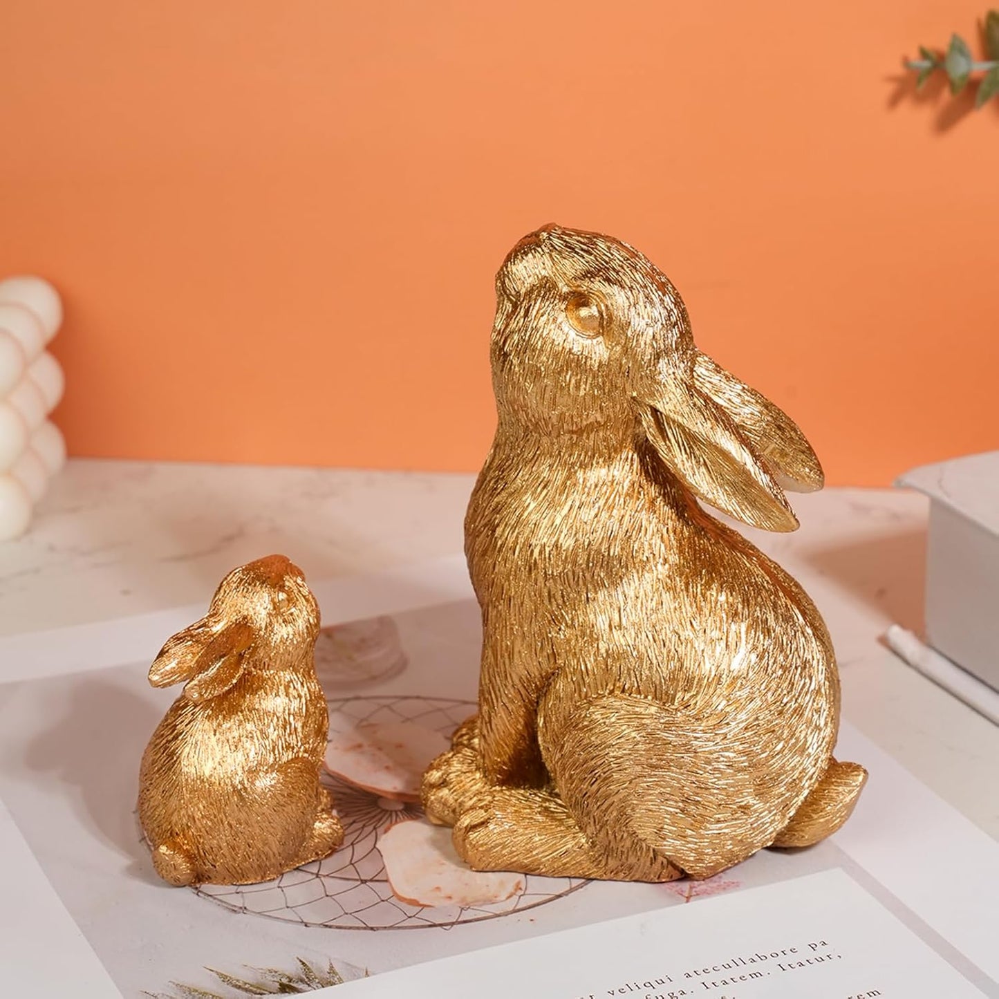 Skiennix Easter Rabbit Resin Statues - Charming Large & Small Outdoor Sculptures | Unique Gold Decor