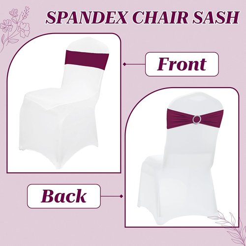 MDS Spandex Chair Sashes - Premium Stretch Covers with Buckle Slider | Pack of 25 - Eggplant