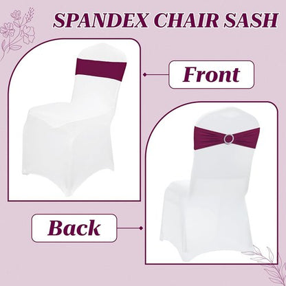 MDS Spandex Chair Sashes - Premium Stretch Covers with Buckle Slider | Pack of 25 - Eggplant