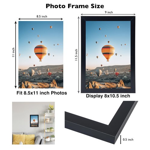 8.5x11 Picture Frame Set of 4 for Certificate Poster and Photo, Horizontal and Vertical Formats for Wall Hanging or Tabletop, 8.5x11 Wall Photo Frame with Shatter Resistant Plexiglass, 4 Pack, Black