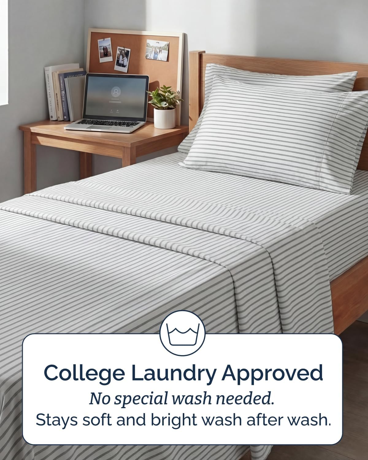 Skiennix Extra Deep Twin XL Sheet Set | 4-Piece Breathable Cooling Bedding - Soft, Wrinkle-Free Grey Stripes
