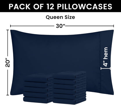 Utopia Bedding Queen Pillow Cases - 12 Pack - Soft Brushed Microfiber | Fade Resistant 20x30 Inches (Navy)