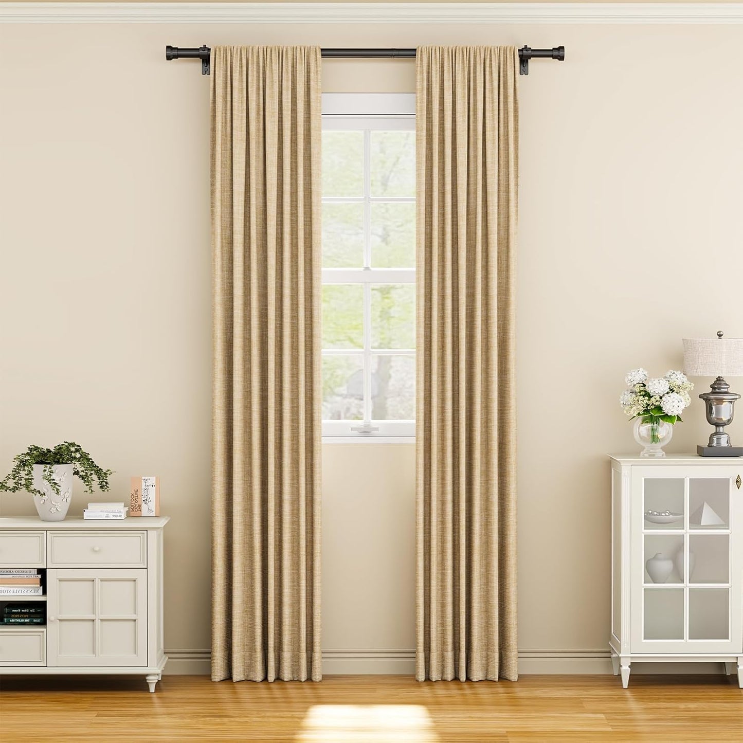 YaFex Curtain Rods - Heavy Duty 1 Inch Adjustable Window Treatment Rods | 32-58 Inch, Modern Black Design
