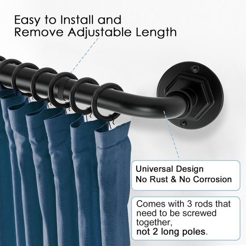 Byondeth Blackout Curtain Rod - Adjustable 16 to 45 Inches | 1 Inch Diameter, Black Finish