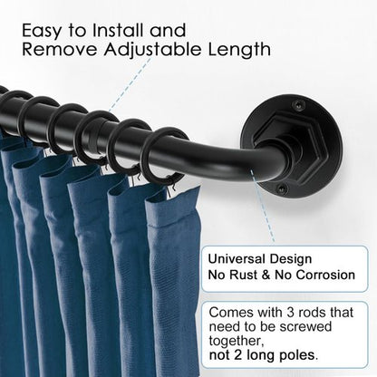 Byondeth Blackout Curtain Rod - Adjustable 16 to 45 Inches | 1 Inch Diameter, Black Finish
