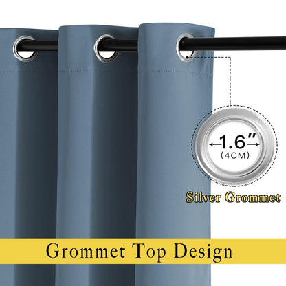 NICETOWN Smoky Blue Short Curtains 36 inches Long, Grommet Kitchen Window Curtains Thermal Short Drapes Room Darkening for Cafe, 2 Panels, W52 x L36