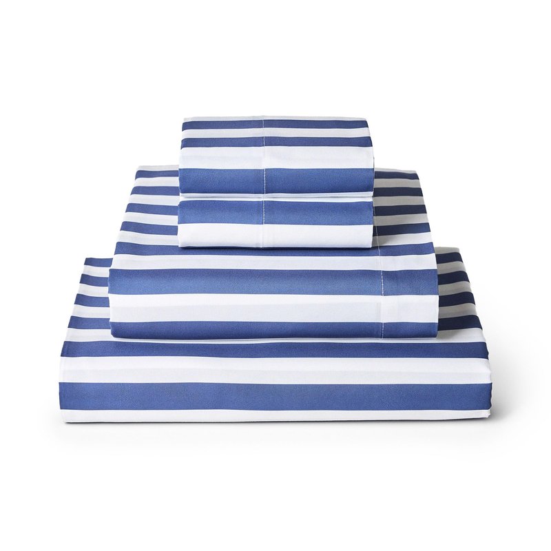 Mellanni Full Sheets Set - 4 PC Iconic Collection Bedding - Hotel Luxury, Extra Soft, Cooling Bed Sheets - Wrinkle, Fade, Stain Resistant (Full, Oxford Stripe Blue Nova)