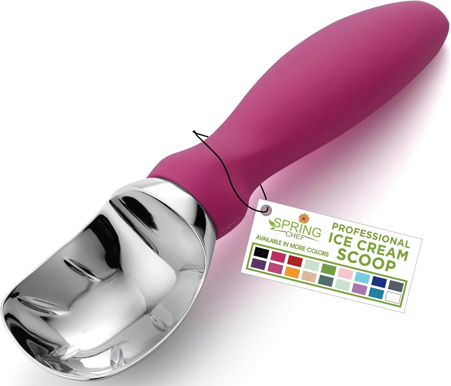 Spring Chef Heavy Duty Ice Cream Scoop - Non-Slip Handle for Gelato, Sorbet & Sundae - Magenta