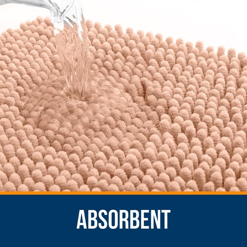 OLANLY Bathroom Rugs 47x20, Extra Soft Absorbent Chenille Bath Rugs, Rubber Backing Quick Dry, Machine Washable Bath Mats for Bathroom Floor, Tub and Shower, Home Decor Accessories, Peach