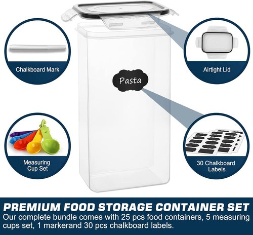 M MCIRCO Airtight Food Storage Containers - 25-Piece Set for Kitchen Organization | Plastic with Lids, Labels & Measuring Cups