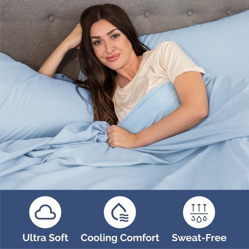 Cal King Size Sheet Set by Hotel Luxury | 4-Piece Comfy, Breathable & Cooling Bedding - Soft, Wrinkle-Free, Deep Pockets - Light Blue