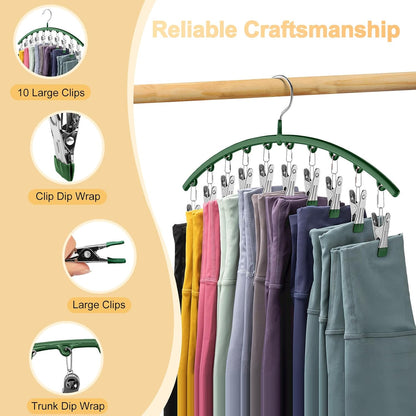 Skiennix Legging Organizer - Metal Yoga Pants Hangers with 10 Clips | Space-Saving Closet Storage, Green