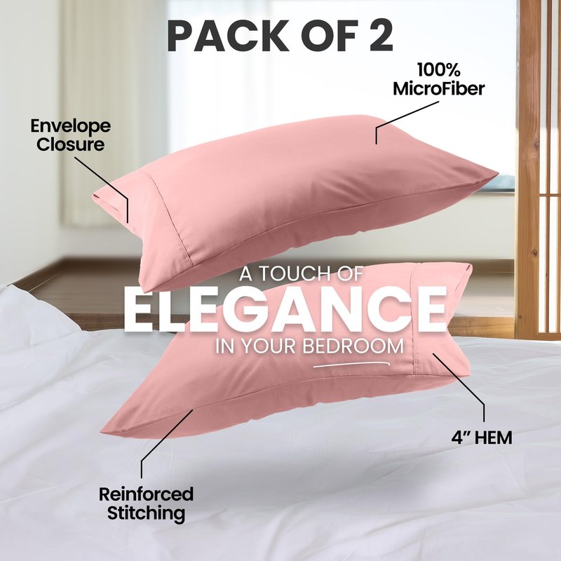 Utopia Bedding Pillow Cases King Size 2-Pack – Soft Brushed Microfiber – Envelope Closure – Perfect for Hospitals, Hotels, Guest Rooms – Oeko-TEX Certified, 20x40 Inches (Pink)