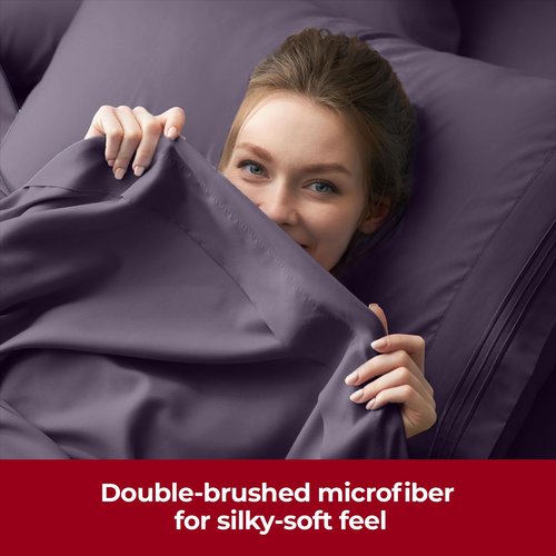 Mellanni Extra Deep Queen Sheets - 4 PC Iconic Collection Bedding - Hotel Luxury, Ultra Soft, Cooling Bed Sheets - Wrinkle, Fade, Stain Resistant (Queen, Purple)