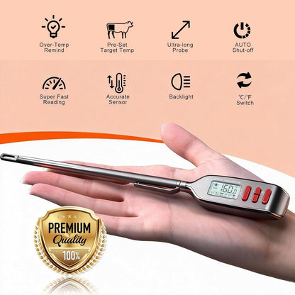 Antonki Digital Meat Thermometer - Instant Read Food Thermometer with Long Probe for Cooking & Grilling | Backlit Display Included