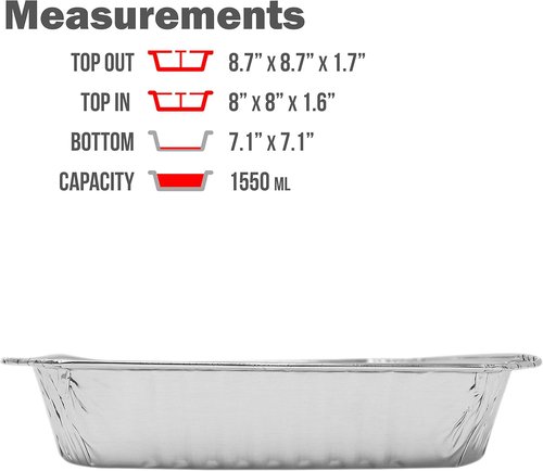 Fig & Leaf 8” x 8” Square Baking Cake Pans - 35 Pack Heavy-Duty Disposable Aluminum Foil Tins