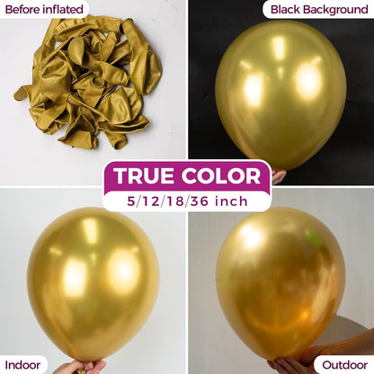 Bezente Metallic Gold Balloons - 18 Inch Thick Chrome Latex | 30 Pack for Weddings & Celebrations