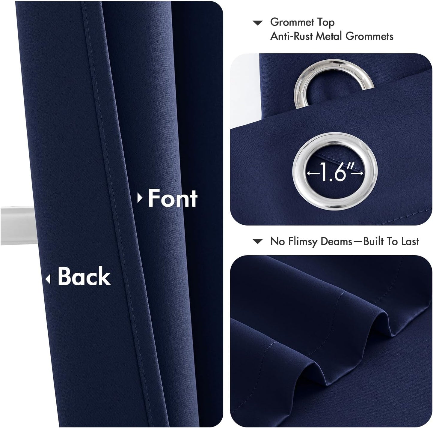 MIULEE Navy Blue Blackout Curtains - Thermal Insulated Room Darkening Drapes | 86 Inches Long, 2 Panels