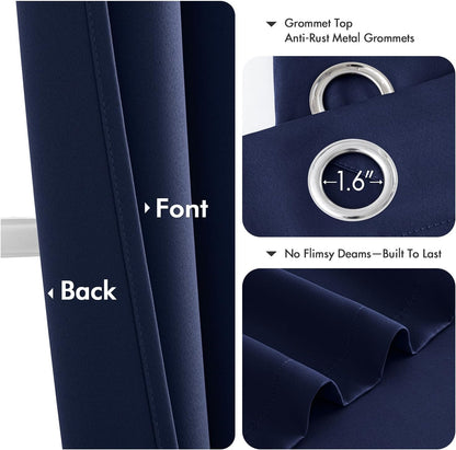 MIULEE Navy Blue Blackout Curtains - Thermal Insulated Room Darkening Drapes | 86 Inches Long, 2 Panels