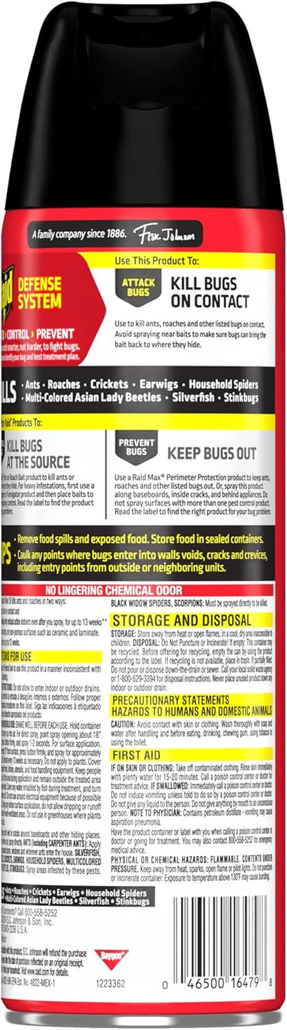 Raid Ant & Roach Killer Spray - Long-Lasting Lemon Scent Formula for Effective Bug Control | 17.5 oz
