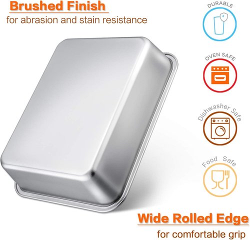E-far Deep Lasagna Pan - Stainless Steel Roasting Dish | Non-Toxic, Heavy Duty, 12.75 x 10 x 3.2 Inches