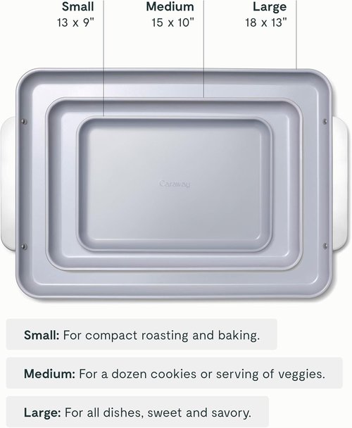 Caraway Non-Stick Ceramic Baking Sheet Trio - Non-Toxic & PTFE Free - Large 18"x13", Medium 15"x10", Small 9"x13" - Gray