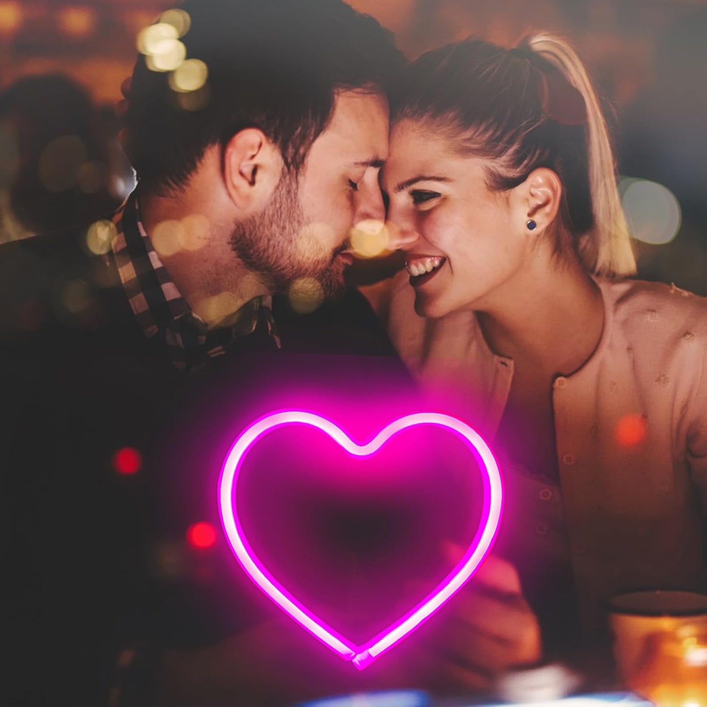 Skiennix 2-Pack Pink Heart Neon Sign - Battery Operated & USB Powered LED Lights for Valentine's Day Decor