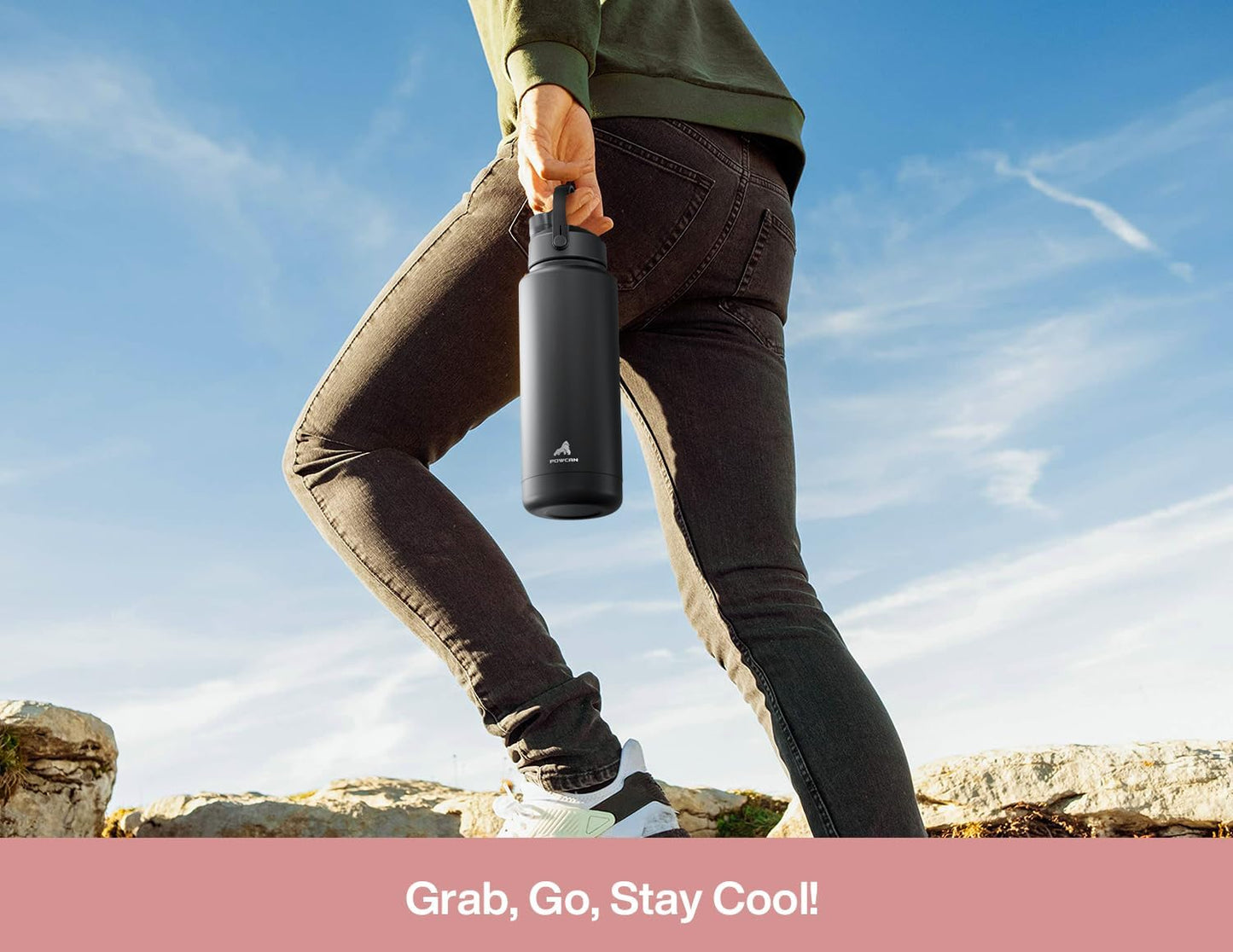 POWCAN 40 oz Insulated Water Bottle - 2-in-1 Straw & Spout Lid | Keeps Drinks Cold 24H, Leak-Proof, BPA-Free (Cotton Candy)
