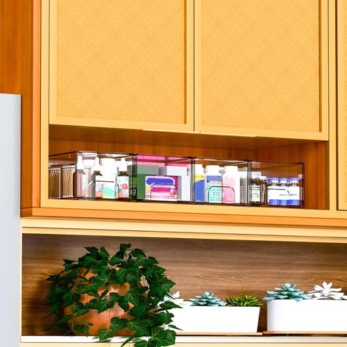 4.4" Tall Small Clear Acrylic Stackable Storage Drawers for Vanity,Under Sink,Bathroom Closet,Medicine Cabinet Organization and Plastic Storage Bins for Organizing Makeup,Baby Bottles,Pacifier,6 PCS