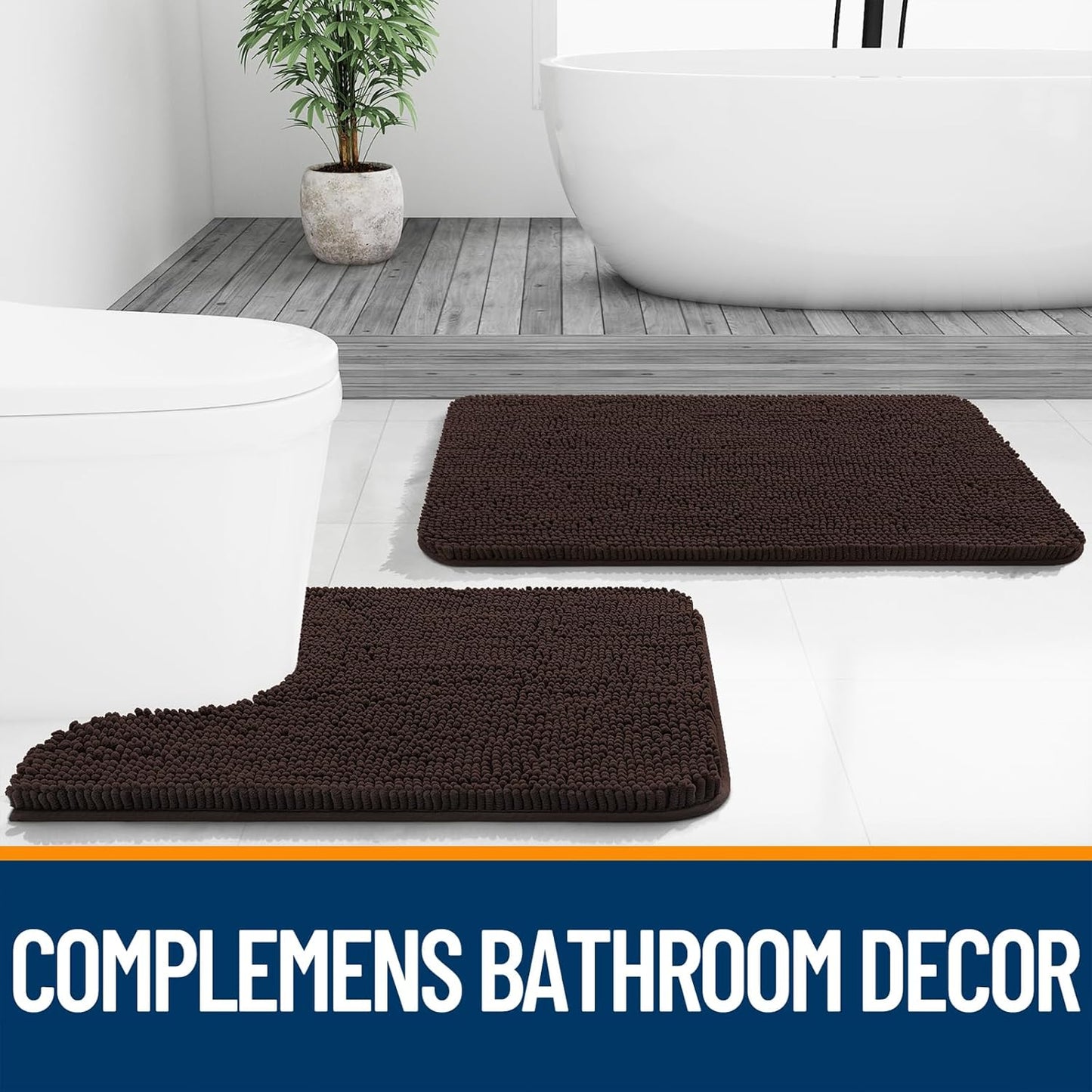 OLANLY Bathroom Rugs - Extra Soft Chenille Bath Mats with Rubber Backing | 47x24 Inches, Quick Dry, Machine Washable, Brown
