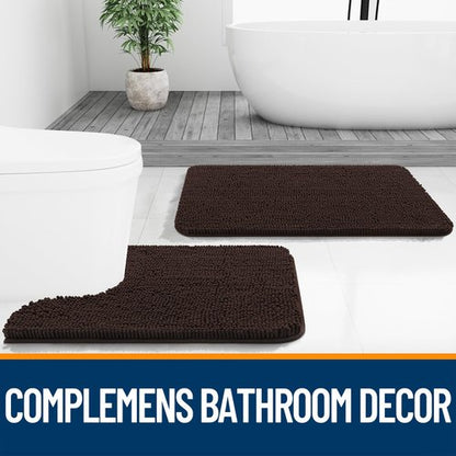 OLANLY Bathroom Rugs 32x20, Extra Soft Absorbent Chenille Bath Rugs, Rubber Backing Quick Dry, Machine Washable Bath Mats for Bathroom Floor, Tub and Shower, Home Decor Accessories, Brown