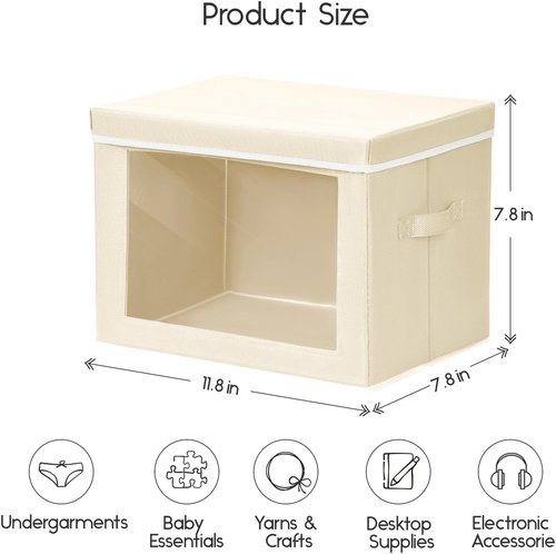 Homsorout Storage Bins - Collapsible Fabric Organizers with Lids | Small Beige 3-Pack for Clothes & Towels